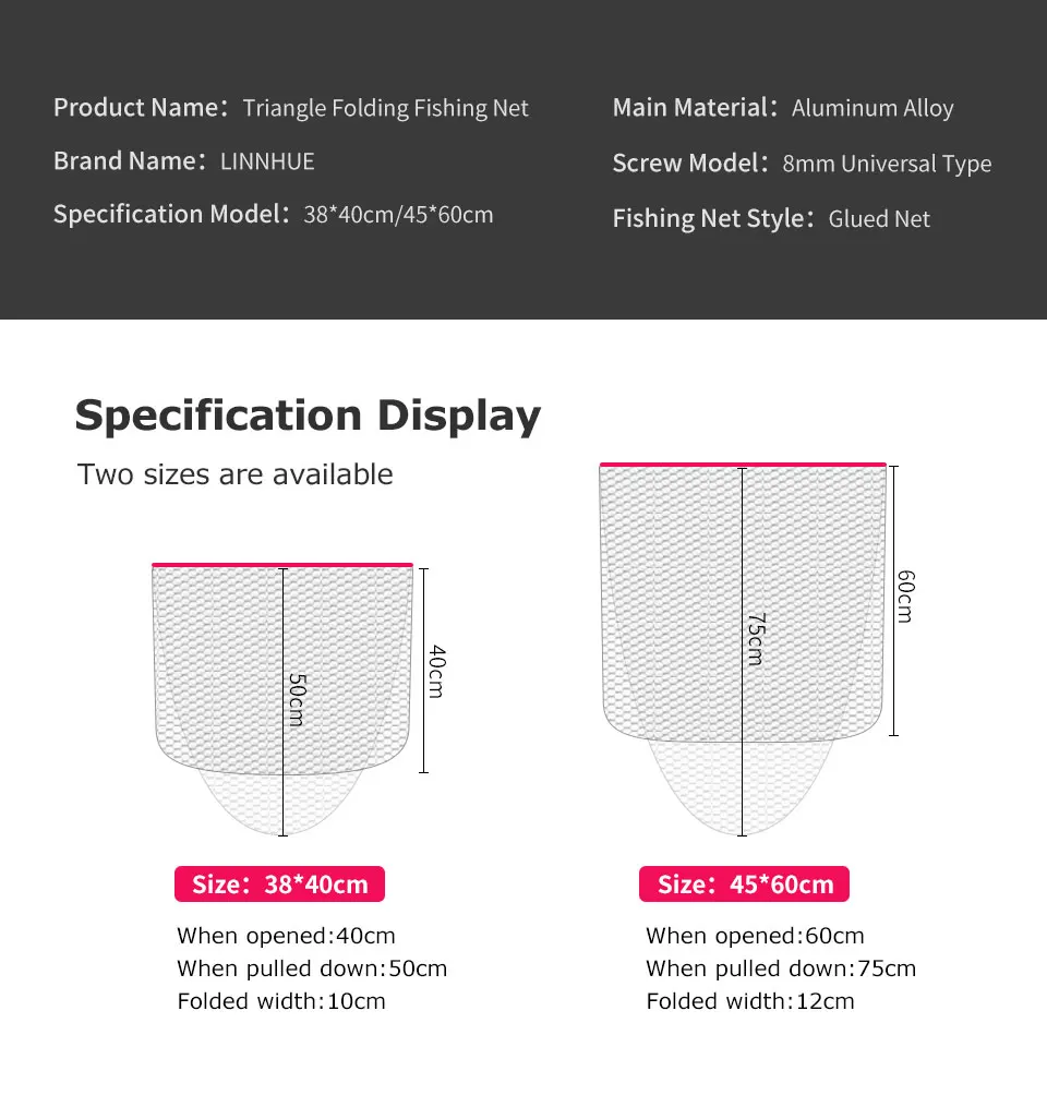 Складная треугольная рыболовная сеть из алюминиевого сплава, 40 см/60 см, глубина, портативная ручка, сачок, удочка, рыболовная сеть, складные рыболовные снасти