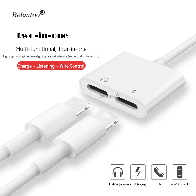 

2 in 1 Adapter For iphone 7 8 plus X 10 For lightning to Double Splitter Jacks Audio Charging Adapter Cable Earphone Adapter
