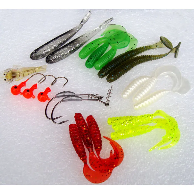 2018 22Pcs Soft Worm Lure Lure Set Head Jig Hooks Fishing Baits Set
