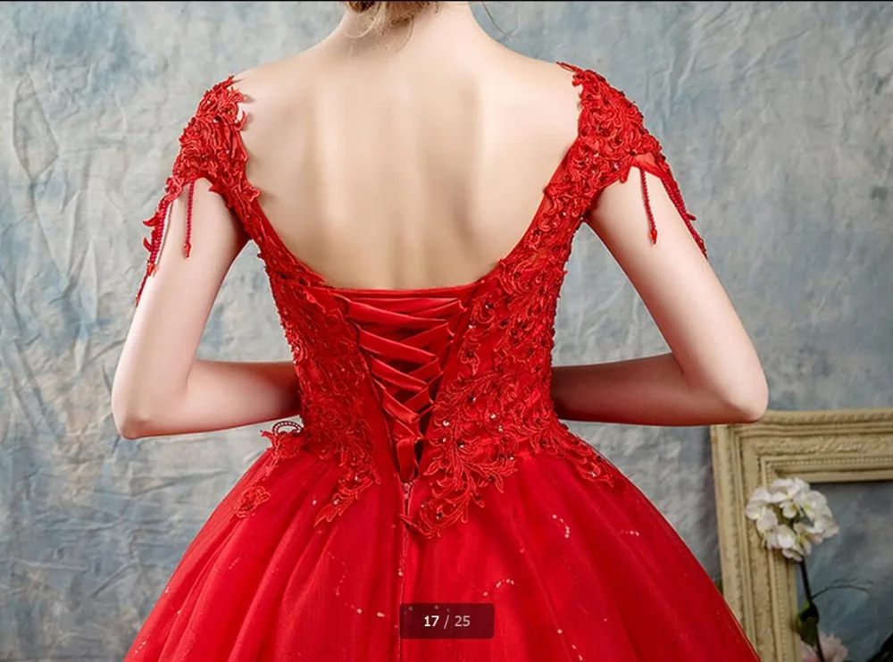 Халат Де Вечер бальное платье красного принцесса cap рукавом свадебное платье кружева аппликация бисероплетение модест женщины