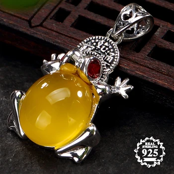 

S925 Sterling Silver Israel Amber Pedants Artisan Baltic Money Frog China town health rich lithuania Chalcedony