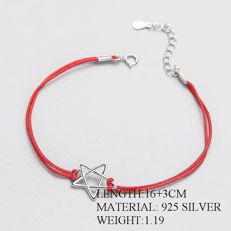 

Authentic 925 Sterling Silver Ethnic Red Rope Hollow Star Bracelet Fine Jewelry For Women Party Trendy Accessories Gift A012