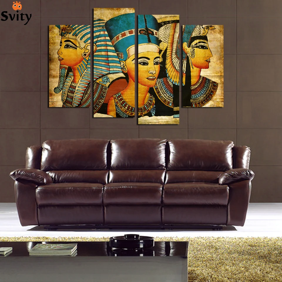

4Pcs Egyptian Pharaoh for Living Room painted Modern Abstract Painting On Canvas Wall Art Unframed home decor Direct Selling