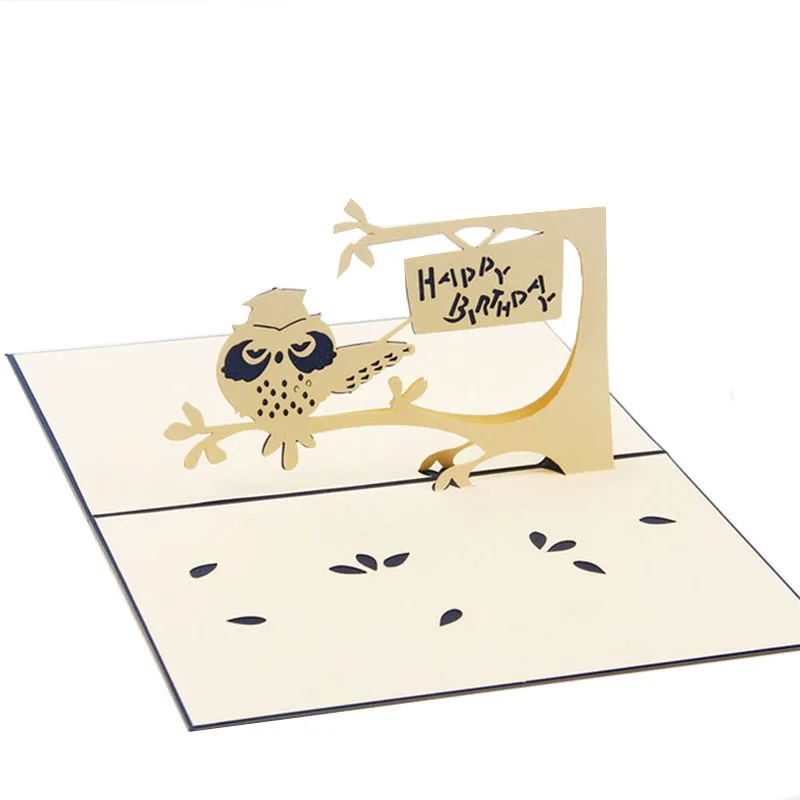 Carte Pop Up En 3d Symbole De Chouette Sagesse Joyeux Anniversaire Merci Pour La Fete De Noel Pour Les Enfants Aliexpress
