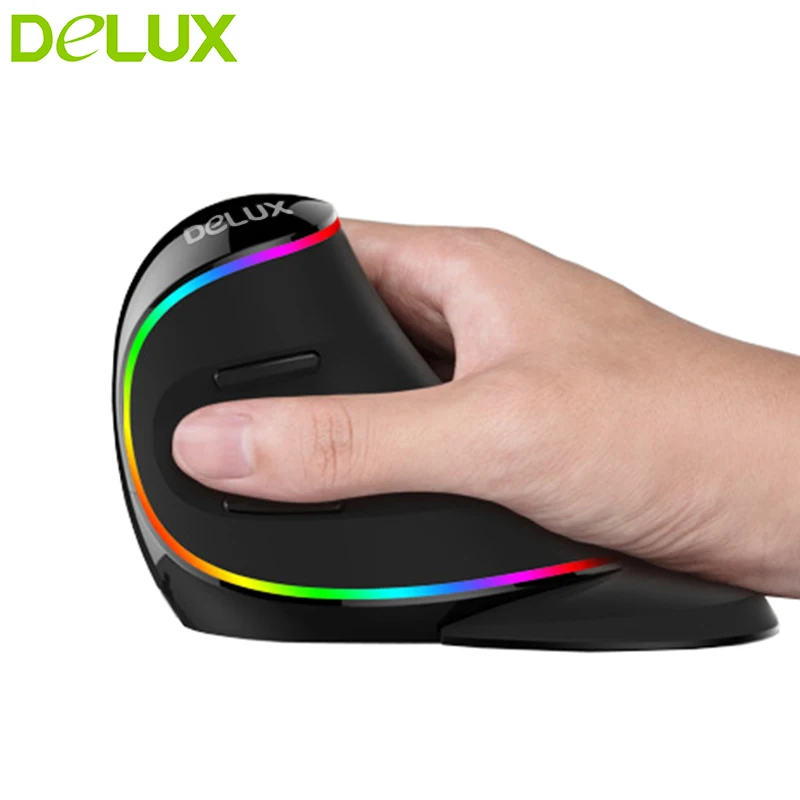 

Delux M618 Plus USB Wired RGB Lighting Vertical Mouse Ergonomic Optical Wireless Computer Healthy Care Mouse for Laptop Tablet