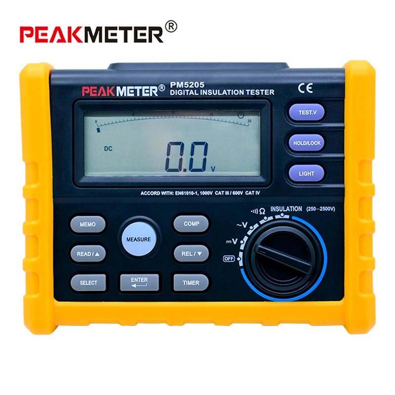 PEAKMETER MS5205 цифровой измеритель сопротивления изоляции 0,01-100G Ом 250v-2500vтестер аналоговый метр