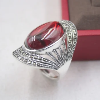 

Pure S925 Silver &Red Corundum Ring Zircon Shine Wedding Woman's Big Ring New US 5-9 Elegant Fashion New Ring