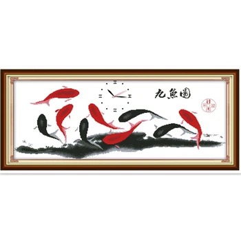 

The Lucky Nine Fishes Chinese Counted Cross Stitch Pattern Home Decor Embroidery Cross Set Needlework DMC Cross Stitch Fabric