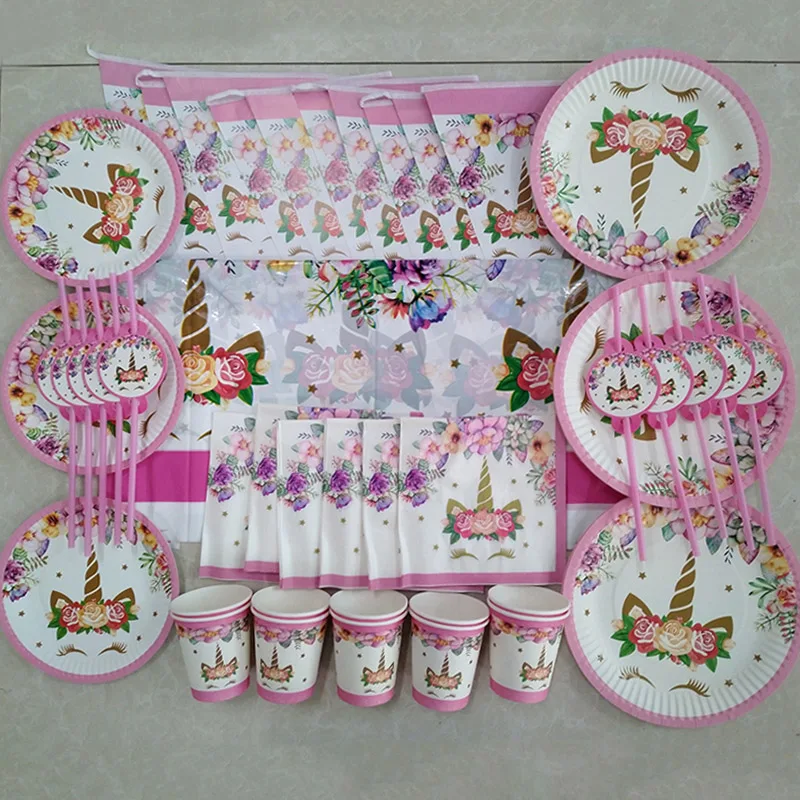 

Unicorn Party Supplies Pink Rainbow Unicorn Banner Plates Balloons Unicorn Cake Topper Baby Shower Kids Birthday Decorations