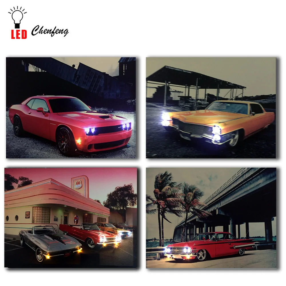 Kaufen Retro sport auto Chevrolet Impala 1960 S mit SRT wand bild licht up led leinwand drucken kunst gerahmte malerei hause dekorative geschenk