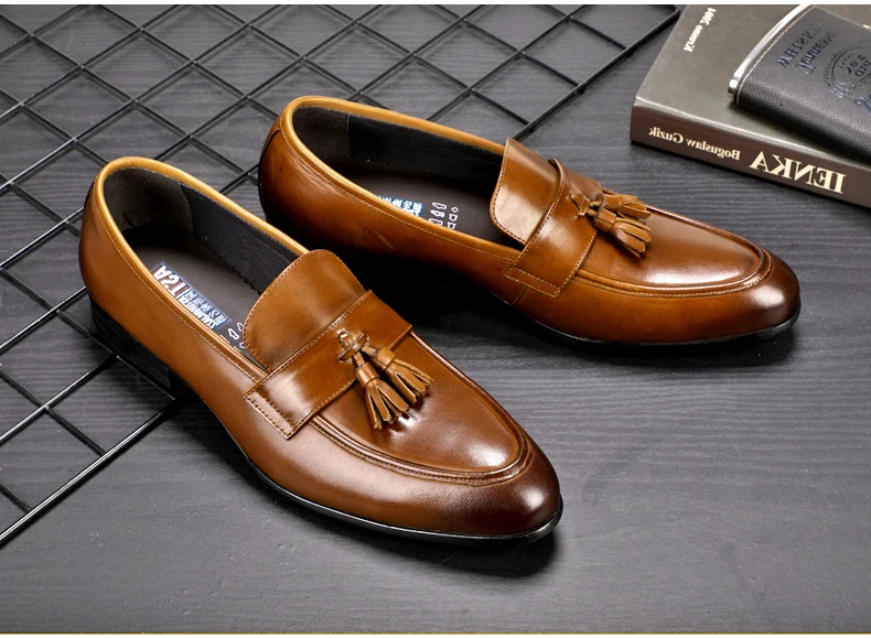 Men's Leather Casual Shoes Oxfords Wedding Shoe Moccasins Men Driving Shoes' Slip-On Genuine Leather Shoes Men Big Size Loafers (1)