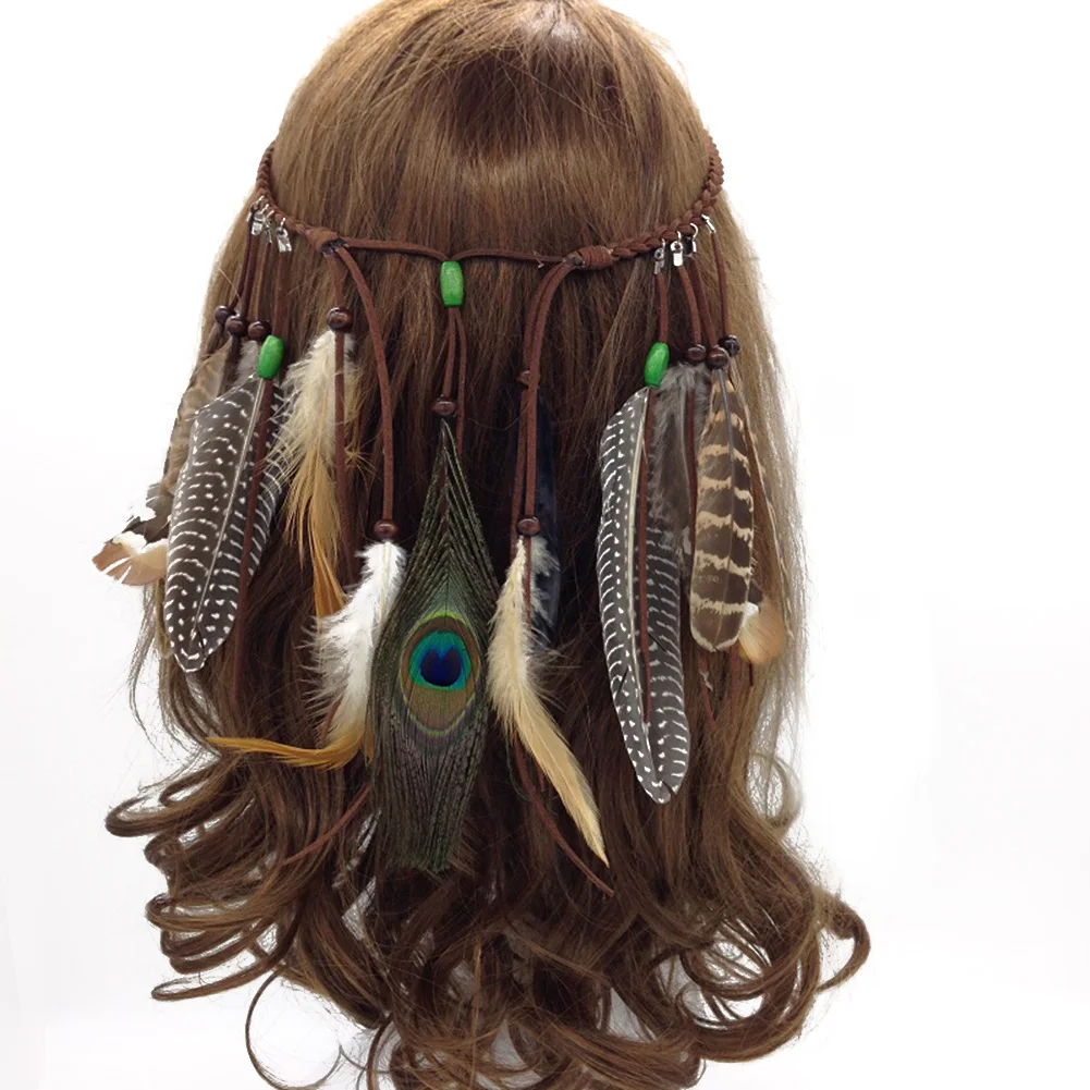 Women Bohemia Ethnic Style Patchwork Hippy Indian Feather Headband New Women bohemia ethnic style patchwork hippy indian feather headband new
