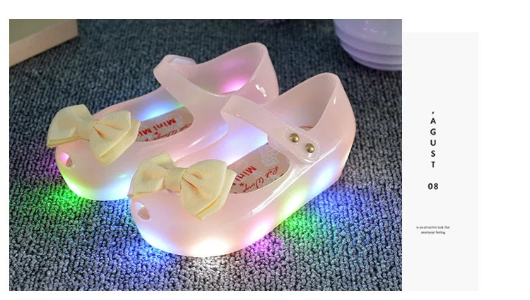 leather girl in boots MERI AMMI Kid LED colorful sandals mini shoe PVC soft outsole children girls boys bow shoes Factory Sales bata children's sandals