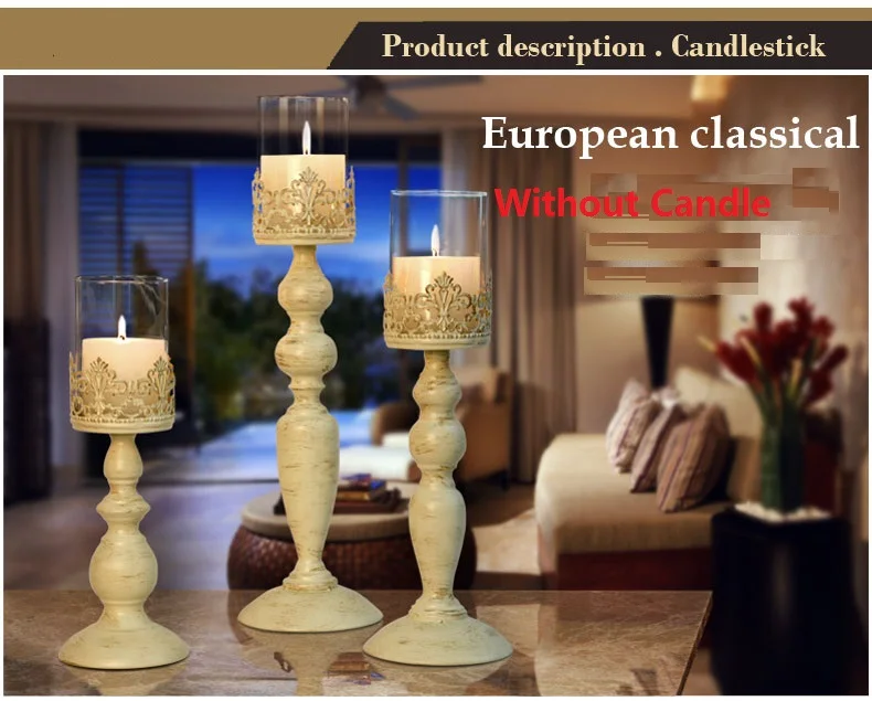 

Romantic Wedding Decoration Candle Holders White Candle Holders Tall Glass Candlesticks Metal Crafts Vintage Home Decor