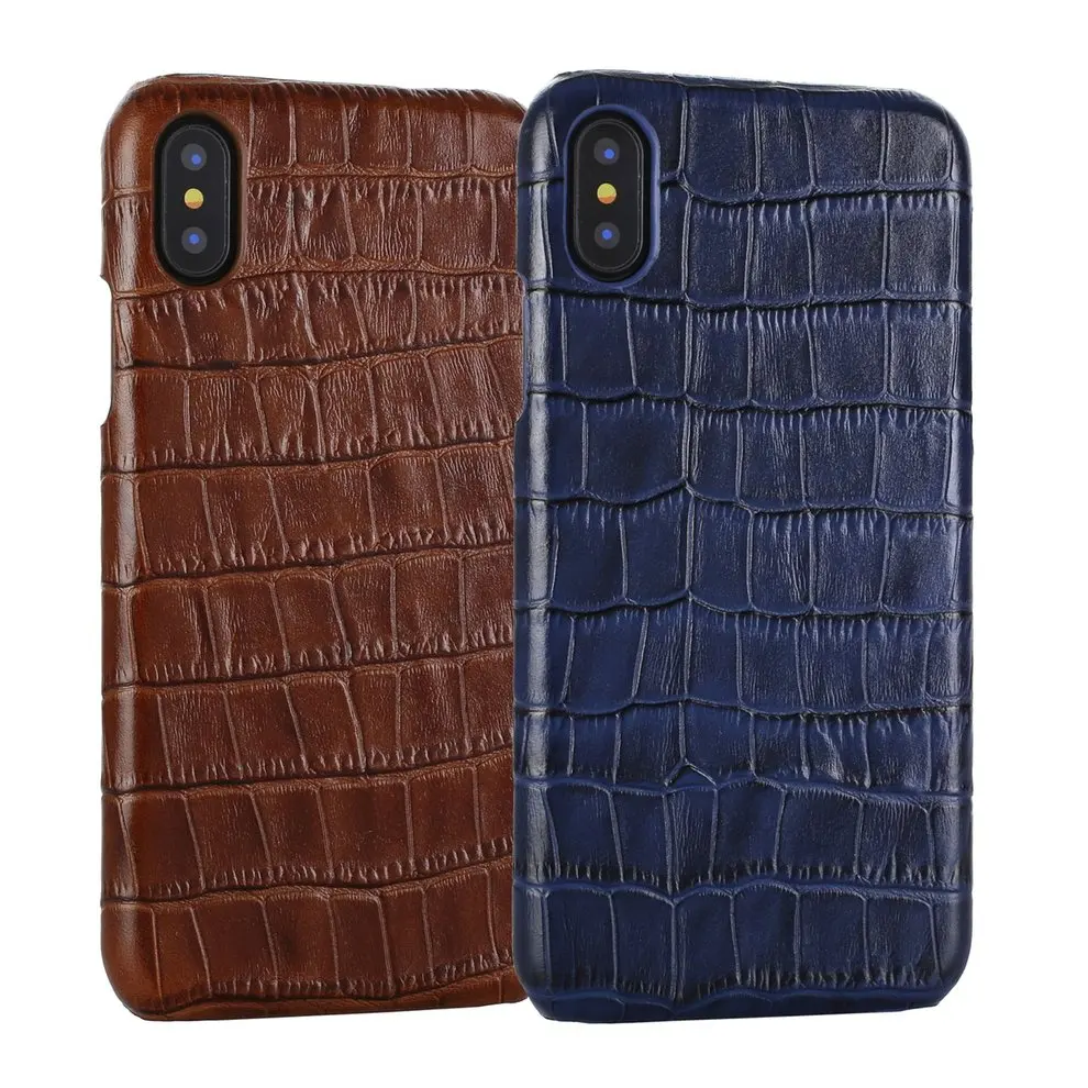 

Anti-Shock Blue Upper Leather Cellphone Back Cover Unique Alligator Pattern Phone Case Phone Cover For iPhone X