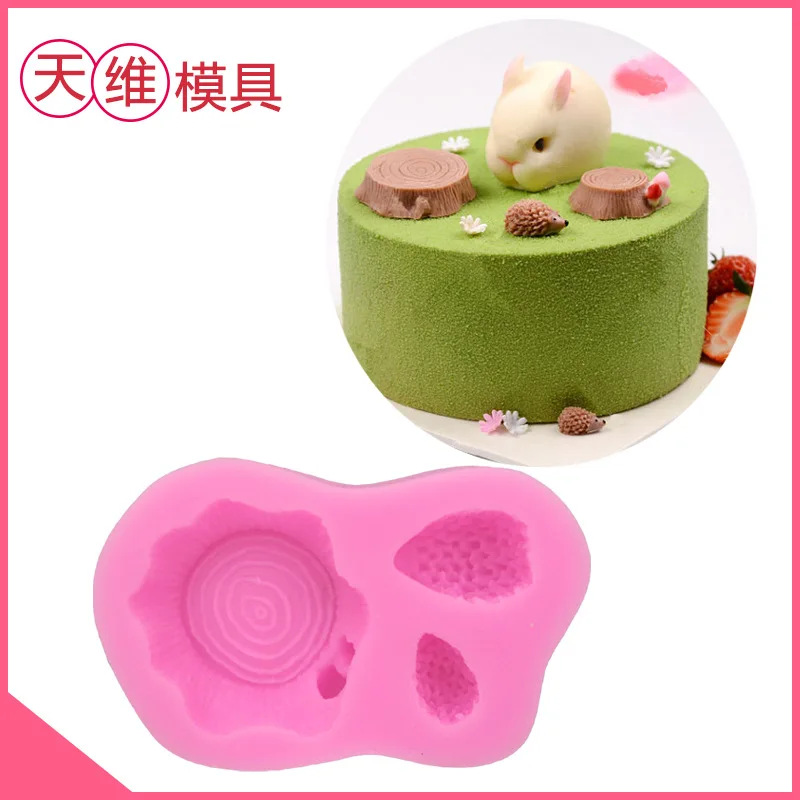 

silicone baking mold fondant cartoon forest animal rabbit hedgehog tree stump cake mold dessert class decoration tools
