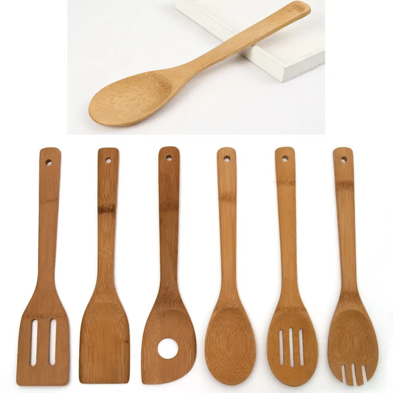 Новое поступление года 6 шт. Bamboo лопаточка смешивания набор посуды Кухня деревянный Пособия по кулинарии инструмент