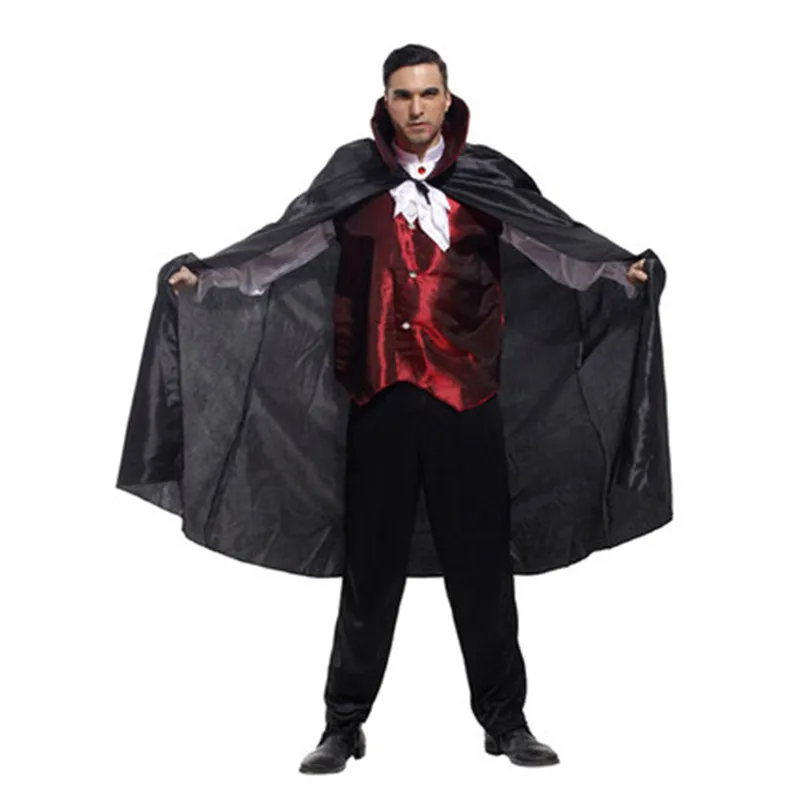 Adult Man Vampire Costume for Halloween Masquerade Party Ghost Devil Fancy Dress Cosplay Clothes with Cloak