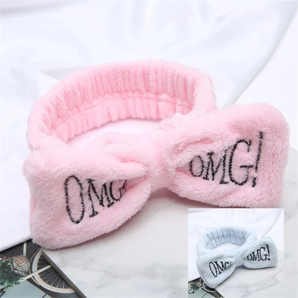 Новая буква "OMG" коралловый флис мягкий бант повязки для женщин девочек милый держатель волос повязки для волос аксессуары для волос - Цвет: Pink and Blue