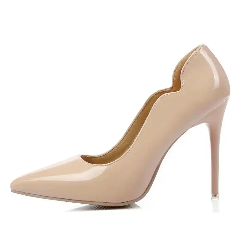 tan patent leather pumps