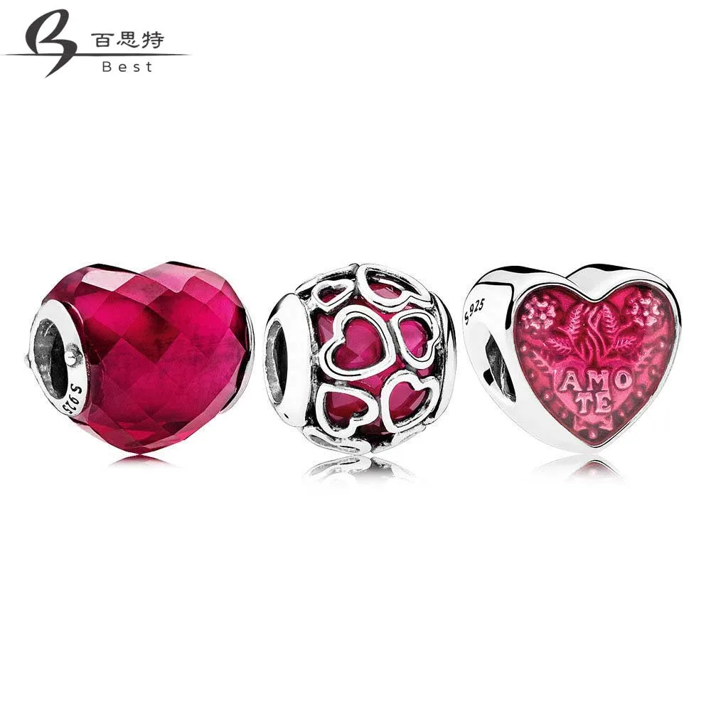 

BEST 100% 925 Sterling Silver Lucky in Love Fuchsia Charm Pack Bead fit charms original Bracelets jewelry A Set