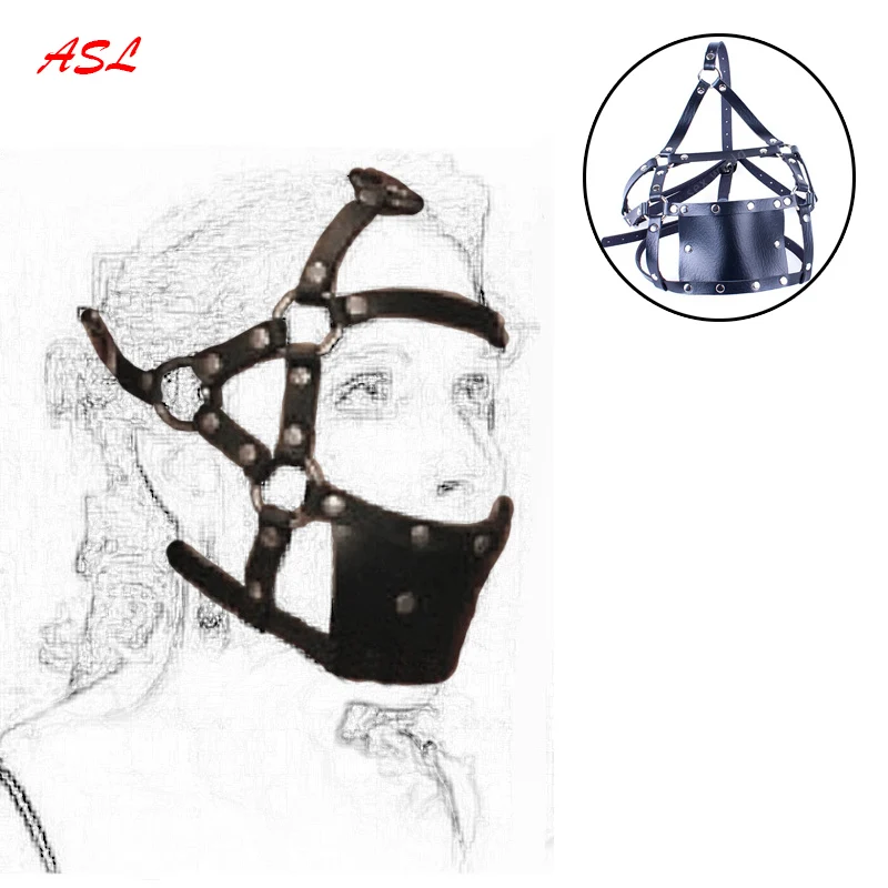 

Gimp Fetish Bondage Leather Muzzle Ball Gag, Head Harness Slave Sub,Harness Half Head Strap,Adult Mouth Cover