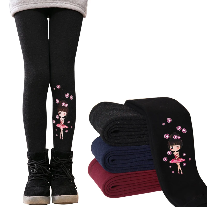 

2018 Fashion Winter Girl Leggings Thickening High Quality Velvet Girls Skinny Pants Warm Leggins Flower Princess Pattern Trouser