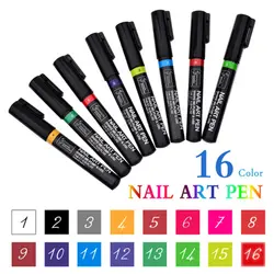 16 шт./лот DIY Nail Art Pen Краски ручки 16 Цвета 3D ногтей Декорации для ногтей польского Pen Set 3D дизайн набор для декора ногтей