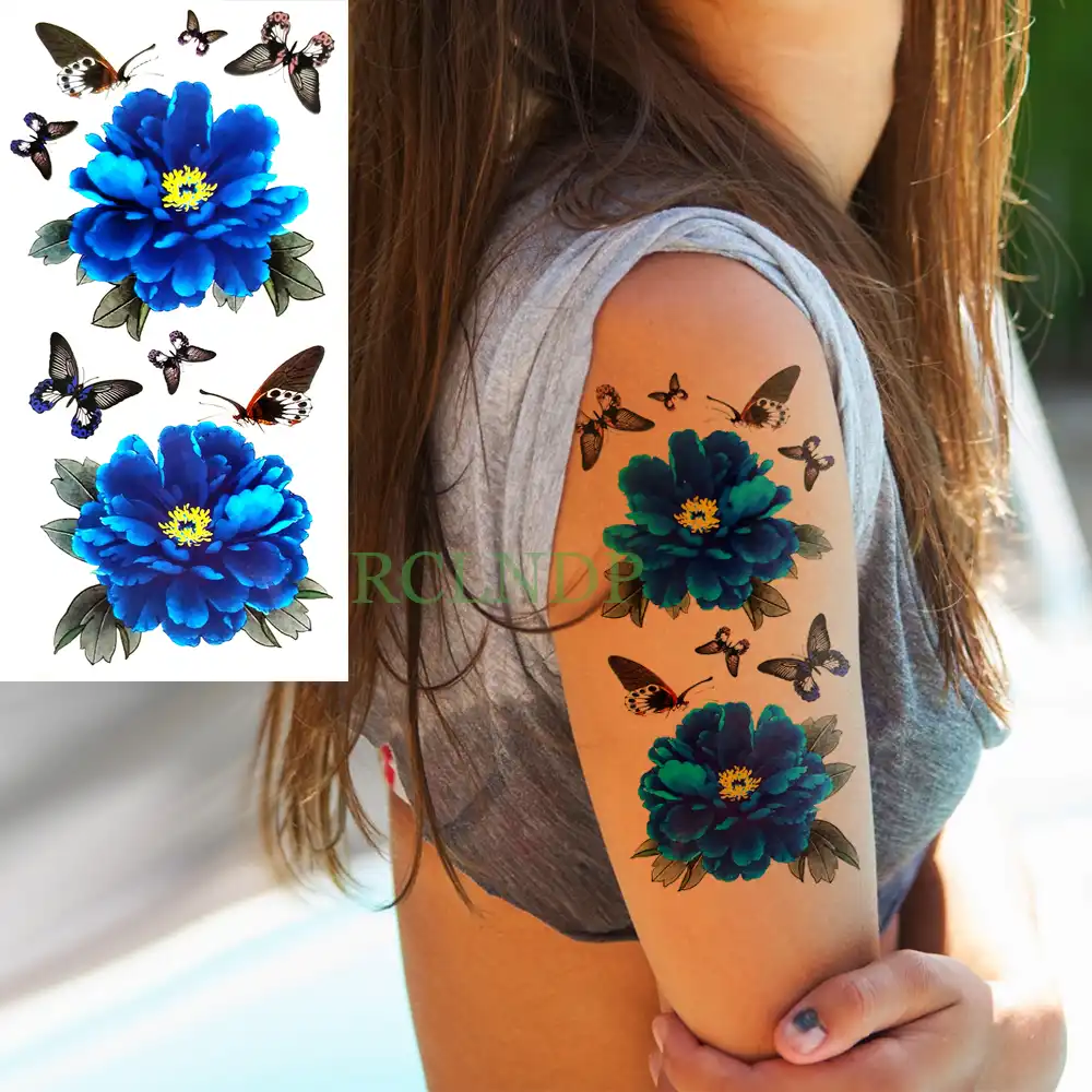 Waterproof Temporary Tattoo Sticker Peony Rose Flower Butterfly Fake Tatto Flash Tatoo Leg Arm Hand Foot Tatouage For Girl Women