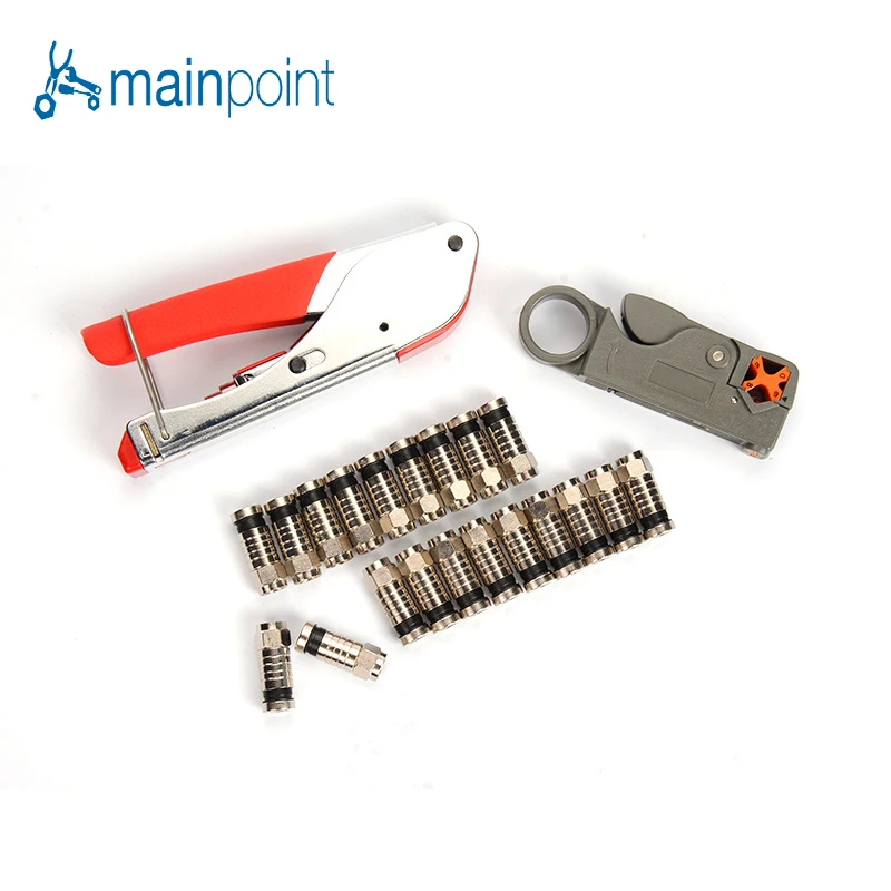 

Mainpoint Wire Stripping Squeezing Pliers Coaxial Cable Cold Press Clamp RG59 RG6 Cable TV Crimping Tool Set 20Pcs F Connectors
