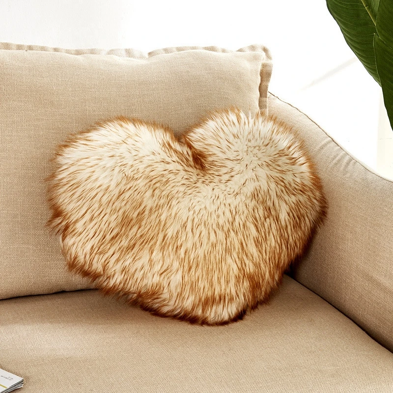 Fluffy Soft Plush Throw Pillow Covers Sofa Car Decor Shaggy Cushion Cover Heart Shaped Faux Wool Fur Decorative Pillows Case