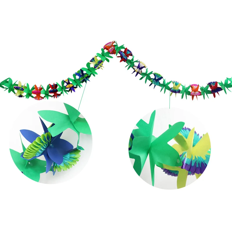 

3m Hawaiian Tropical Flamingo Paper Leaves Flowers Banner Summer Beach Party Bunting Garlands Hanging Hawaii Luau Party Decor