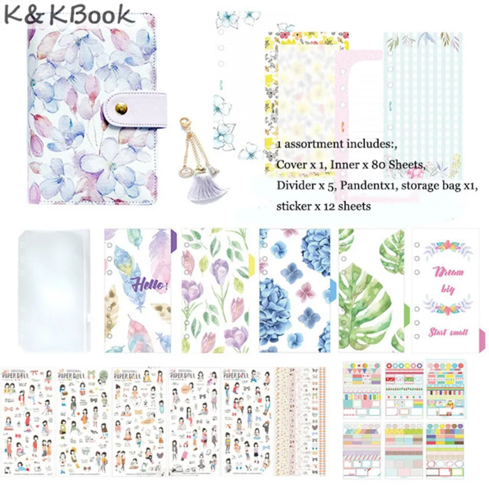 K & KBOOK кавайный кожаный блокнот с цветами А5 А6 спиральный канцелярские