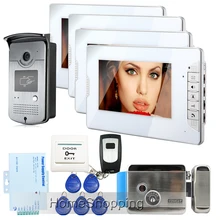 FREE SHIPPING 7″ Video Intercom Home Door Phone System 4 White Monitor 1 HD Doorbell ID Reader Camera E-LOCK In Stock Wholesale