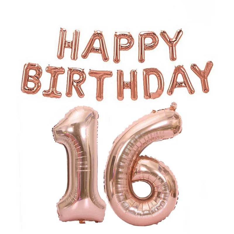 15pcs/set 32inch Happy 18 30 50 Birthday Foil Number Balloons 16inch Alphabet Letters Balloon Rose Gold Birthday Party Decoratio - Цвет: HB 16