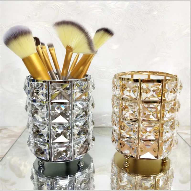 

Europe Metal Makeup Brush Storage Tube Eyebrow Pencil Makeup Organizer Bead Crystal Jewelry Storage Box