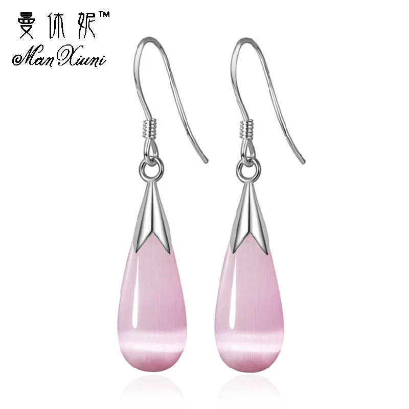 

2 Colors White Pink Opal Earrings Drops New Fashion 2018 Long Drop Earrings Sample Jewelry for Girls Women Gift Free Shipping