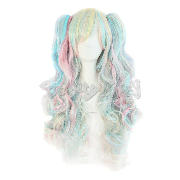 

Colorful Long Wavy Scroll Curly Wig Anime Cosplay Costume Wigs Heat Resistant Synthetic Hair Young Lady Women
