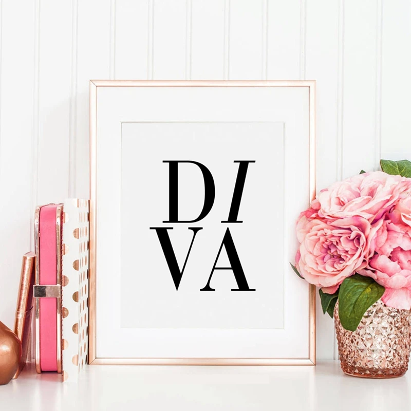 

Girls Room Modern Minimalist Decor Dive Canvas Print , Diva Print Fashion Wall Art Girl's Room Lifestyle Classy Poster