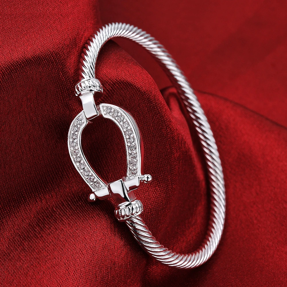 

925 Stamped Silvered Filled Horse Shoe Bracelet Water Drops Bracelet Jewelry Women Love Valentine's Day Gift B217