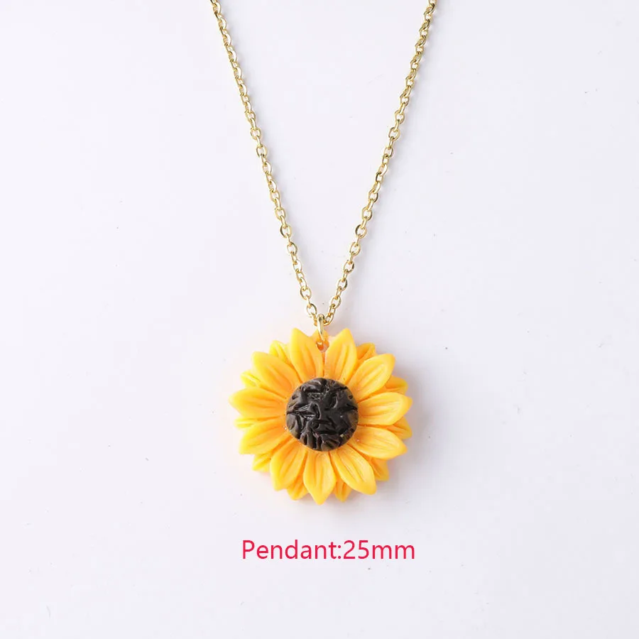 New Sunflower Pendant Necklace Silver & Gold Chain 15mm 18mm 25mm Resin Flower Collar Necklace for Women Girl Jewelry Gift