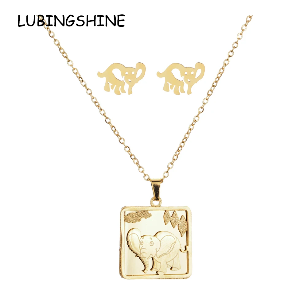 

Women Bridal Stainless Steel Owl Elephant Jewelry Set Wedding Party Gold Color Moon Star Pendant Necklace Earrings Sets Gift
