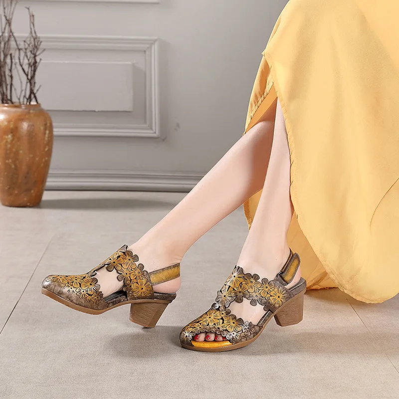 

Women Leather Sandals 4 Cm Low Heels Wedge 2019 Ladies Retro Sandals Embroidery Handmade Genuine Leather Ankle Strap Shoes