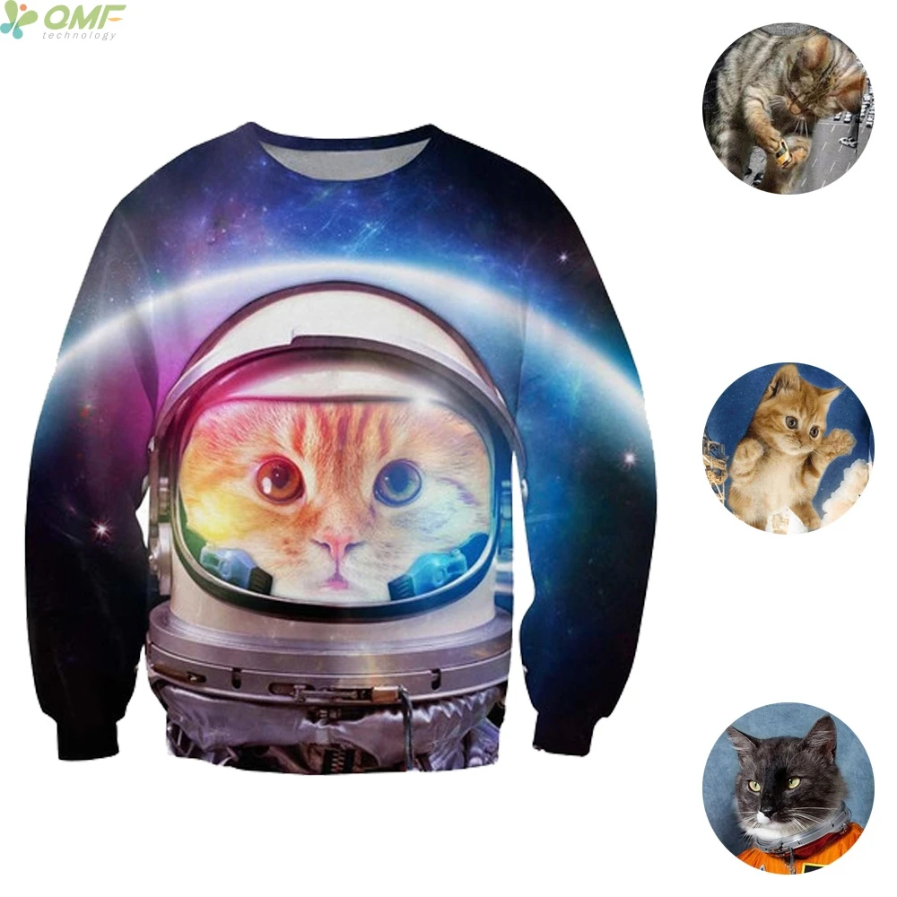 Space Spaceman Cat 3d Print Tide Men Hoodies Fashion Streetwear