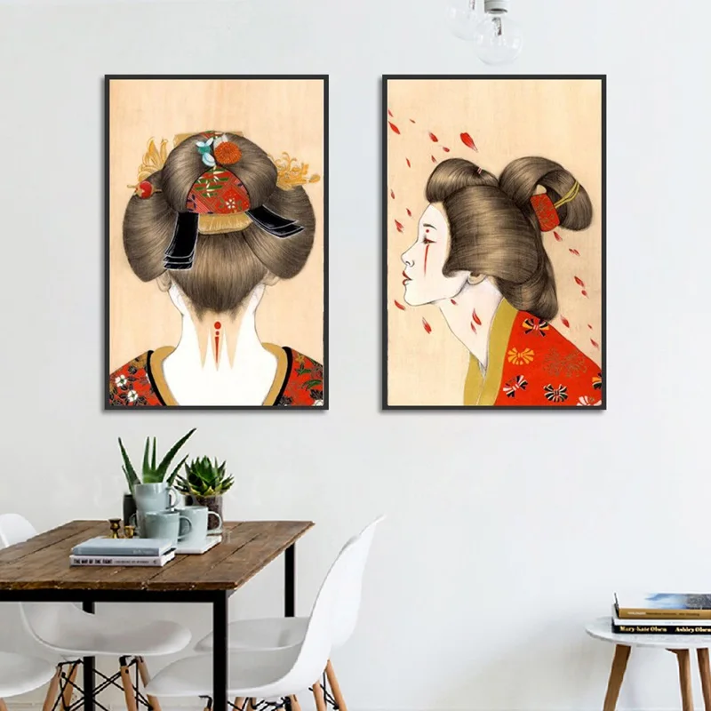 Vintage Japanese Posters And Prints Decor Japan Kimono Girl Canvas Art Wall Pictures For Living Room Modern Home Decoration Painting Calligraphy Aliexpress