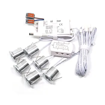 

4W*6pcs Mini LED Downlight Kit Indoor Staircase Showcase Cabinet Spot Lamps with AC110-220V to DC12V LED Transformer