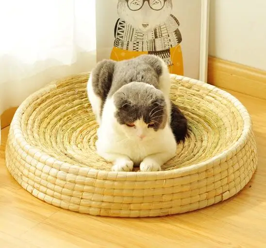 Ручной работы плетеный износостойкий ПЭТ кровать большая Когтеточка для кота доска чаша гнездо 3 размера круглая подушка для шезлонга