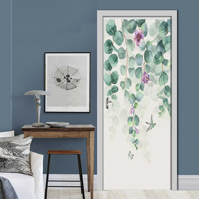 

European Style 3d Door Renovation Decals Flower Leaf Picture Self Adhesive Waterproof Wallpaper Simple Home Decor Print Canvas