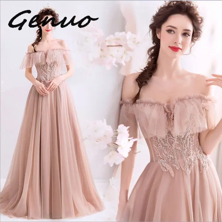 

Genuo New 2019 Women Sexy Irregular Neck Off Shoulder High Split Dresses Female Glitter Elegant Maxi Dress 2212