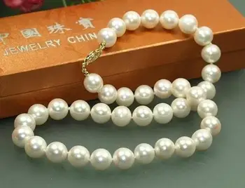 

free shipping >>>>noble jewelry 18'' 9-10mm AAA++ Australian Akoya south seas white pearl necklace DIY women hot sale jewelry